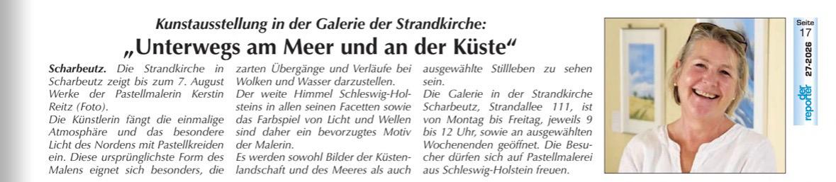 Zeitungsartikel: Kunstausstellung in der Galerie der Strandkirche – „Unterwegs am Meer und an der Küste“