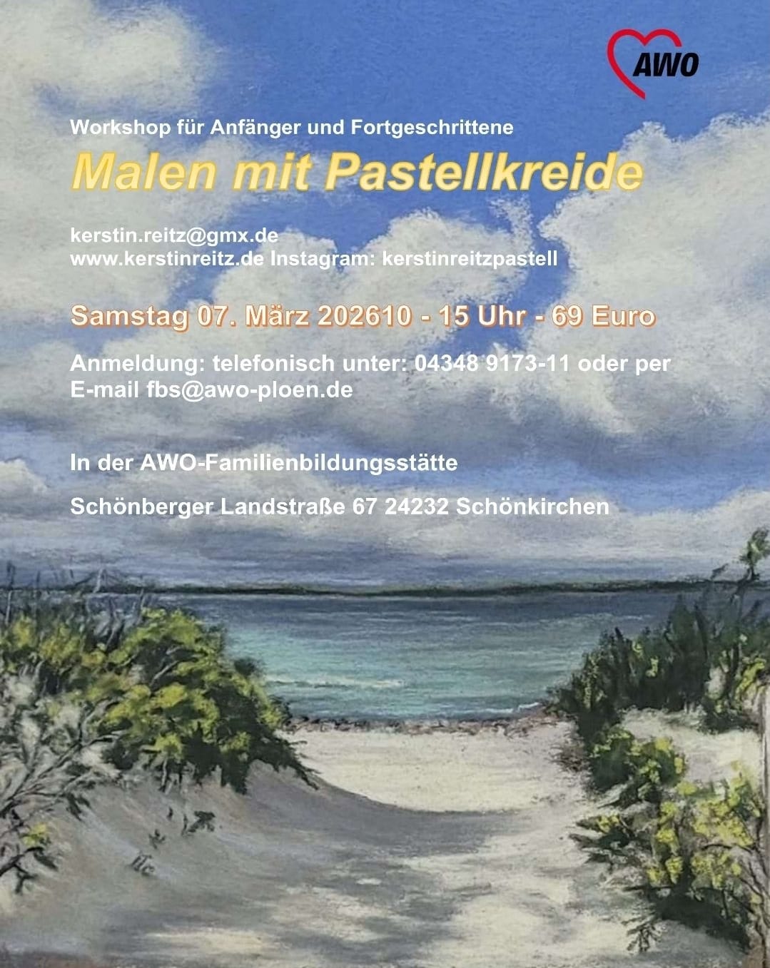 Ankündigung Pastell-Workshop bei der AWO Schönkirchen 2026
